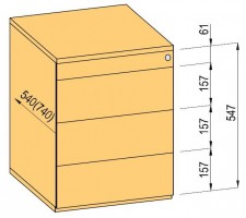 K-BBP kontejner 540/392 mm typ 3 zásuvka kov částečný výsuv TipAer