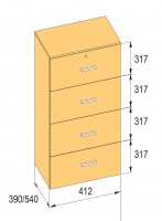 K-BBP kartotéka typ R4 pro vnitřní šířku 412/540 mm výška 1276mm s tlumením