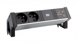 BACHMANN 937.134 Desk 2, alu black, 2x230V, 2x USB-A nabíjecí
