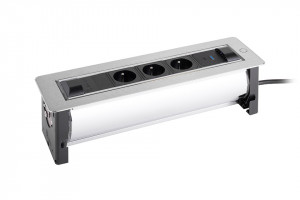 VersaTurn elektrická zásuvka 3x 230V Francouzská, USB A/C, povrch nerez