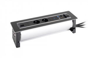 VersaTurn elektrická zásuvka 2x 230V FR, USB A/C, 1x RJ45, HDMI, černé sklo