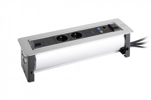 VersaTurn elektrická zásuvka 2x 230V FR, USB A/C, 1x RJ45, HDMI, povrch nerez