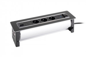 VersaTurn elektrická zásuvka 3x 230V Francouzská, USB A/C, černé sklo