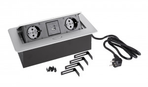 StrongPower Elektrická zásuvka 2x 230V, Schuko, 2x USB A+C, stříbrná