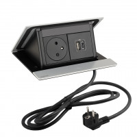 LEGRAND elektrická zásuvka PopUp, 1x 230V FR, 1x USB A+C, elox hliník