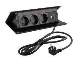 LEGRAND elektrická zásuvka PopUp, 3x 230V, Schuko, 1x USB A+C, černá matná