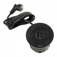 LEGRAND elektrická zásuvka Disq60 1x USB A+C nabíječka + 2m kabel, černá