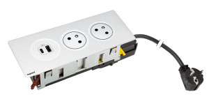 K- LEGRAND elektrická zásuvka Disq´In 2x 230V Francouzská, 1x USB A+C, bílá/bílá