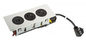 K- LEGRAND elektrická zásuvka Disq´In 2x 230V FR + 1x USB A+C, černá/nerez