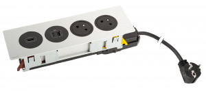 K- LEGRAND elektrická zásuvka Disq´In 2x 230V FR + 1x USB A+C, HDMI, černá/nerez