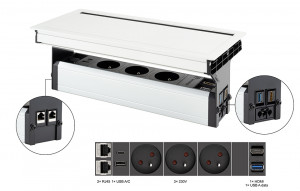 VersaFlap Mono 2.0 elektrická zásuvka 3x 230V, FR RJ45 HDMI USB A/C + data bílá