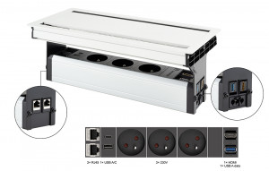 VersaFlap dual 2.0 elektrická zásuvka 3x 230V FR RJ45 HDMI USB A/C + data, bílá