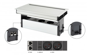 VersaFlap Mono 2.0 elektrická zásuvka 2x 230V, FR, RJ45 USB A/C eloxovaný hliník