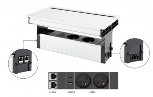 VersaFlap Mono 2.0 elektrická zásuvka 2x 230V, FR, RJ45, USB A/C, bílá matná