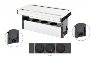 VersaFlap dual 2.0 elektrická zásuvka 3x 230V, Francouzská, bílá matná