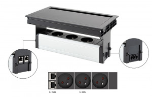 VersaFlap Mono 2.0 elektrická zásuvka 3x 230V, Francouzská, RJ45, černá matná