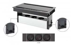 VersaFlap dual 2.0 elektrická zásuvka 3x 230V, Francouzská, černá matná
