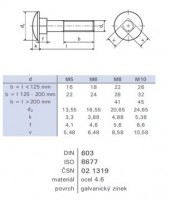 Šroub vratový M8x60 DIN 603 zinek bílý