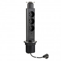 StrongPower Elektrická zásuvka vytahovací, 3x 230V Francouzská, USB A+C, černá