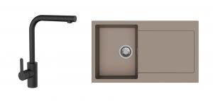 K-StrongSinks S3 Set dřez Zala 860x500mm granit béžová + Baterie Ipoly černá