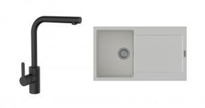 K-StrongSinks S3 Set dřez Zala 860x500mm granit bílá + Baterie Ipoly černá