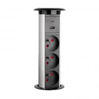 StrongPower elektricky výsuvná zásuvka 3x 230V FR USB A+C, bezdrát. nab stříbrná