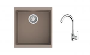 K-StrongSinks S3 Set dřez Hron 430x460mm granit béžová + Baterie Seina chrom