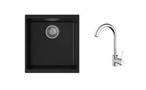 K-StrongSinks S3 Set dřez Hron 430x460mm granit černá + Baterie Seina chrom