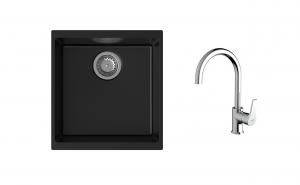 K-StrongSinks S3 Set dřez Hron 430x460mm granit černá + Baterie Rhona chrom