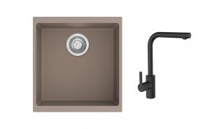 K-StrongSinks S3 Set dřez Hron 430x460mm granit béžová + Baterie Ipoly černá