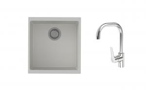 K-StrongSinks S3 Set dřez Hron 430x460mm granit bílá + Baterie Garonne chrom