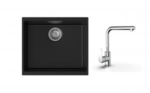 K-StrongSinks S3 Set dřez Hron 530x460mm granit černá + Baterie  Stréva chrom