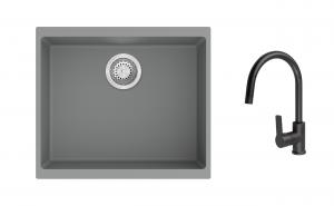 K-StrongSinks S3 Set dřez Hron 530x460mm granit šedá + Baterie Loira černá