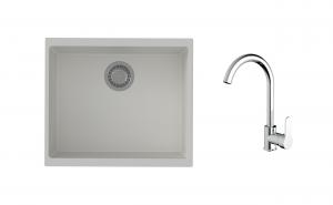 K-StrongSinks S3 Set dřez Hron 530x460mm granit bílá + Baterie Seina chrom