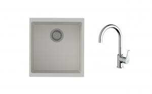 K-StrongSinks S3 Set dřez Hron 430x460mm granit bílá + Baterie Rhona chrom