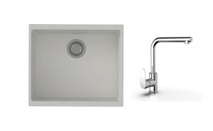 K-StrongSinks S3 Set dřez Hron 530x460mm granit bílá + Baterie  Stréva chrom