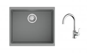 K-StrongSinks S3 Set dřez Hron 530x460mm granit šedá + Baterie Rhona chrom