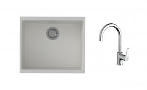 K-StrongSinks S3 Set dřez Hron 530x460mm granit bílá + Baterie Rhona chrom