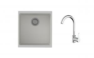 K-StrongSinks S3 Set dřez Hron 430x460mm granit bílá + Baterie Seina chrom