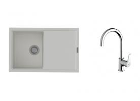 K-StrongSinks S3 Set dřez Labe 780x500mm granit bílá + Baterie Rhona chrom