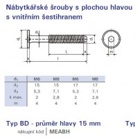Šroub nábytkový spojovací M6x10 zinek bílý plochá hlava 15mm