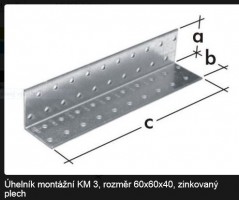 Rohový plech 60x60x40mm zinek bílý