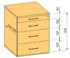 K-BBP kontejner 540mm typ 2/V 3 zásuvka kov celovýsuv dotah