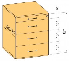 K-BBP kontejner 540/292mm typ 3 zásuvka kov částečný výsuv dotah